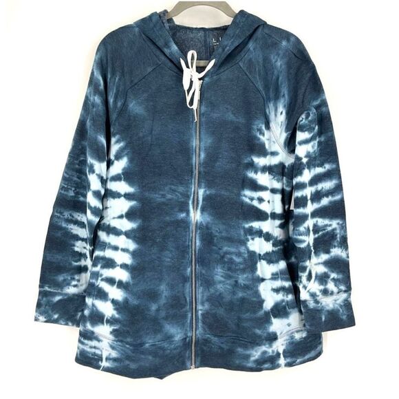 Lane Bryant LIVI Zip Front Tie Dye Hoodie Blue and White Size 14 / 16 NWT - Picture 3 of 16